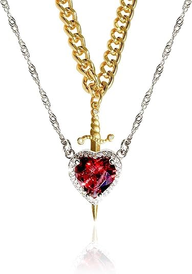 Image of figurine Gothic Jewellery, Friendship Necklace, Matching Necklace, Red Heart Pendant Collarbone Chain for Women and Girls