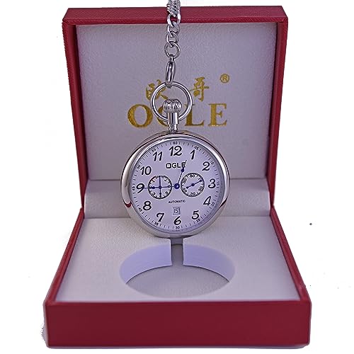 Image of OGLE 3ATM Waterproof Stainless Steel Energy Storage Display Day Calendar Large Size Fob Self Winding Automatic Skeleton Mechanical Pocket Watch