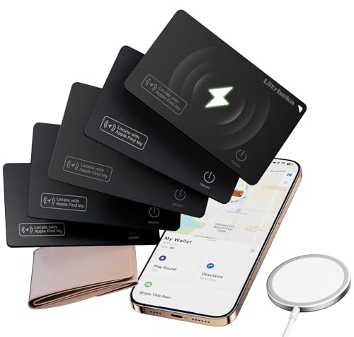 Image of Ultrbeka Wallet Tracker Card IP68 Waterproof Rechargeable Bluetooth Tracker for Wallets, Passport, Work with Apple Find My, iOS Only [Apple MFi Certified]- 5pcs / 1* Wireless Charger