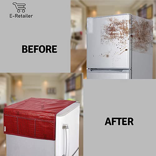Image of PVC Waterproof 3-Layered Fridge Top Cover /Refrigerator Cover with Utility Pockets and Set of 4 Pc Fridge Mats (Colour -Red, Size-39x21 Inches)