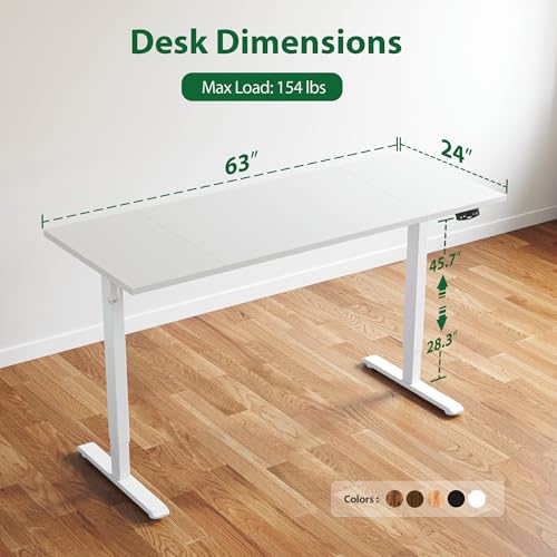 Image of Agilestic Electric Standing Desk, 63 x 24 Inches Height Adjustable Desk, Sit Stand up Desk for Work Office Home, Splice Board, White