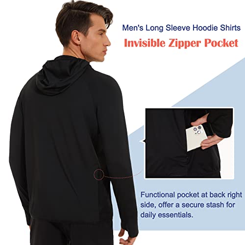 Haenpisy Mens Long Sleeve Hoodie Shirts Sun Protection Athletic Running Fishing Lightweight Quick Dry Thumbholes Shirt(3X-Large, Black) #TOP1