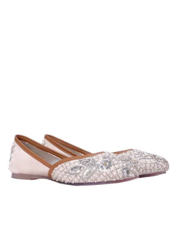 Gold Embroidered Women's Ethnic Jutti | Handcrafted Beaded Traditional Flat Jutti | Comfortable Slip-On Wedding & Festive Footwear for Women and Girls-image-24