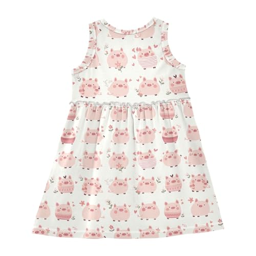KLL Cute Pigs Characters Pink Little Girls Midi Dress Casual Sundress Comfy Outfits Sleeveless2