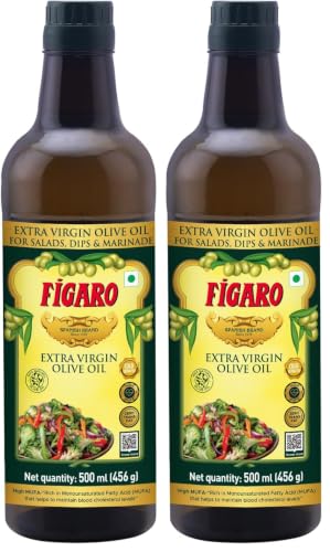 Image of Figaro Extra Virgin Olive Oil- 100% Natural and Cold Extracted- Perfect for Salad, Paratha, Marinade - Imported from Spain- 500ml Bottle (Pack of 2)