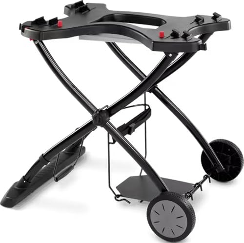 Weber Q Foldable Grill Cart Table with Built In Transport Handle for use with Weber Outdoor Electric Q1000 and 2000 Series Grills, Black
