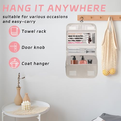 Image of Toiletry Bag Travel Bag with Hanging Hook for Women and Men,Beige | Waterproof Small Capacity Hanging Multifunctional Makeup Bag for Toiletries, Portable Cosmetic Bag Travel Organizer