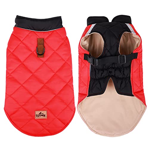 Oslueidy Abrigo para Perros de Invierno, Chaqueta cálida Perros, Mascota Perro GatoRopa a Prueba de Viento Chaleco con Orificio para arnés para Perros pequeños medianos y Grandes (XL, Rojo)