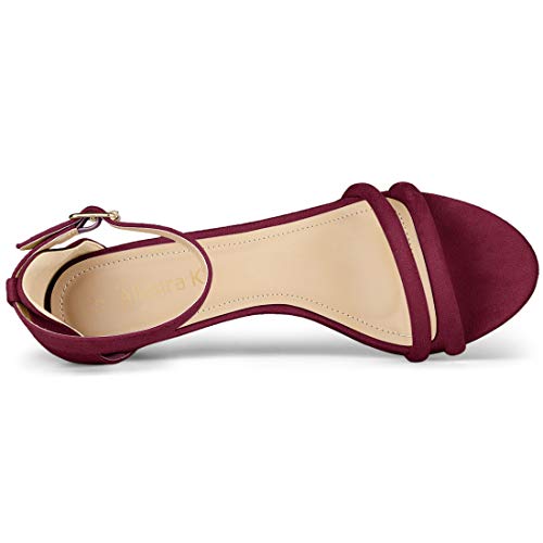 Allegra K Women's Kitten Heel Ankle Strap Burgundy Sandals 8.5 M US4