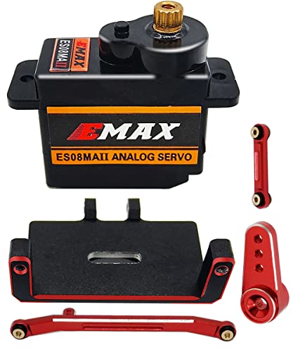HOPLEX RC Servo EMAX Steering Servo with Servo Mount Bracket and Arm and Steering Link Set for RC Car Boat Model Parts Axial SCX24 Upgrade Parts(Red)