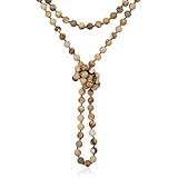 Bead Strand Versatile 60' Long Wrap Necklace - Handmade Knotted Multi Layer Sparkly Crystal, Semi Precious Natural Stone, Lava, Glass Faux Pearl (Natural Stone Bead - Brown Jasper)