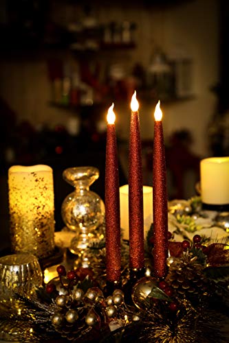 Furora LIGHTING Red LED Taper Candles, Window Candles, Candle Lights, Long Candles, Battery Powered Candles, Electric Candles Window Lights with 6 Hour Timer Function - Red 11.5", Pack of 6