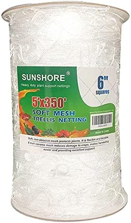 SUNSHORE Soft Mesh Heavy Duty Plant Support Trellis Netting 5 x 350 ft - Garden Netting for Climbing Plants, Vegetables and Fruits, Hydroponic