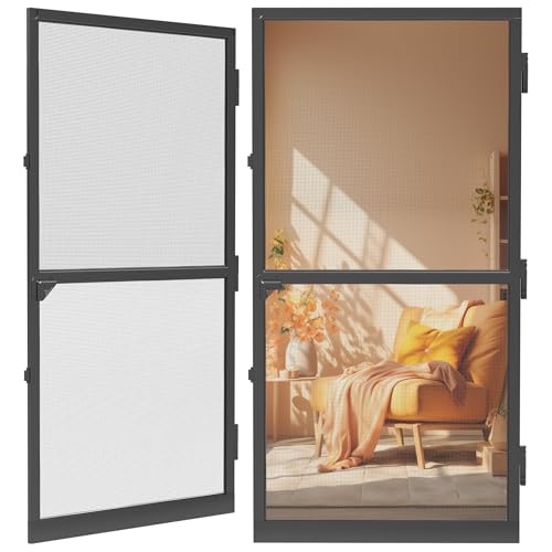 Moustiquaire de porte anti-insectes, protection contre les moustiques et les mouches, avec cadre sans perçage ni vis, blanc, grille en aluminium (120×240cm, porte-noire)