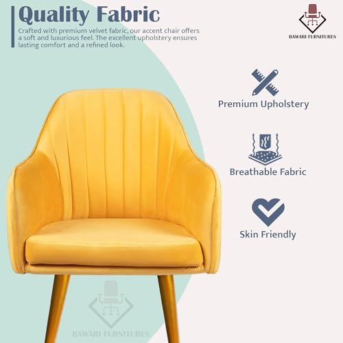 Image of Accent Chair for Living Room| Soft Velvet Fabric Armchair with Multi Colour Leg Options | Modern Chair with Thick Cushion for Home Office restaurent and cafes| 1pc (Golden Legs, Yellow)