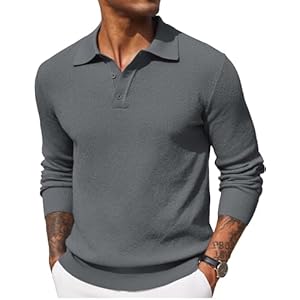 COOFANDY Mens Knit Polo Shirts Long Sleeve Casual Polo Sweaters Shirt Waffle Textured Collared Sweater