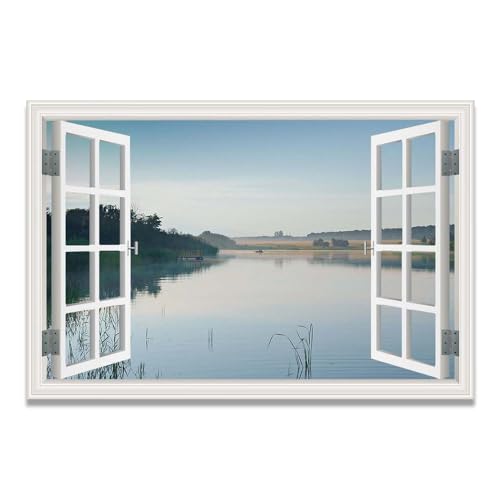 Cuadro de lienzo para salón con diseño de lago y montaña en formato compacto de 20x30cm