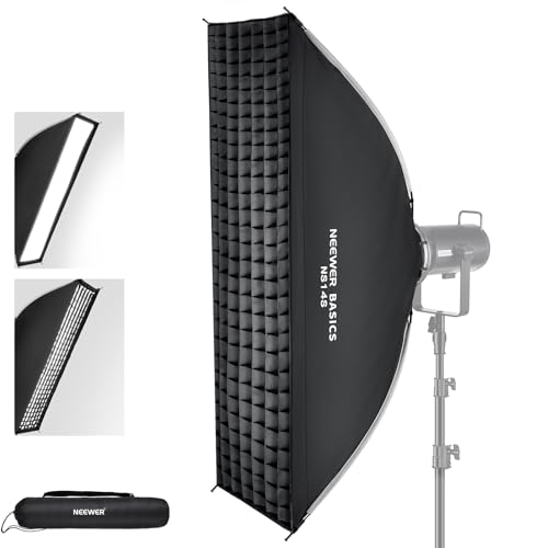 NEEWER BASICS Rectangular Softbox Kit 12x47 Quick Release Bowens Mount Strip Soft Box Light Diffuser Compatible with Godox Compatible with Aputure Studio Photography Video Recording Lighting NS14S