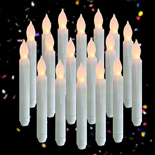 Houdlee Set of 24 Warm White Battery Operated Taper Candles Wax Dipped LED Flicker Amber Realistic Long Taper Candles for Birthday Wedding Party Décor Long Lasting -Batteries Not Included