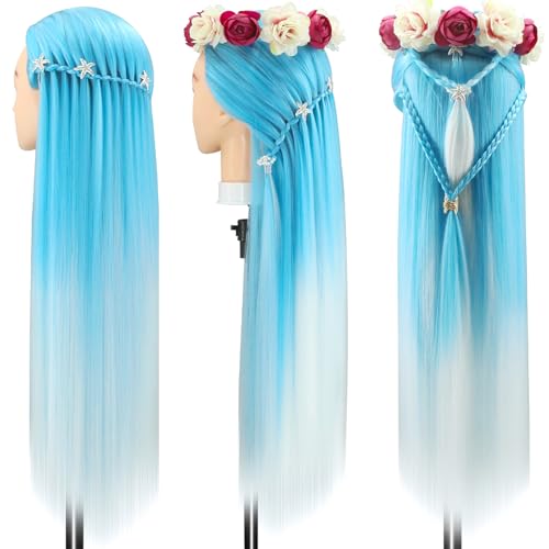 Trainingsköpfe, 28 Zoll Frisierkopf für Friseure, 100% Kunstfaser Haar Übungskopf, mit DIY Strickset und kostenlosen Tischklammern (DQ-60)