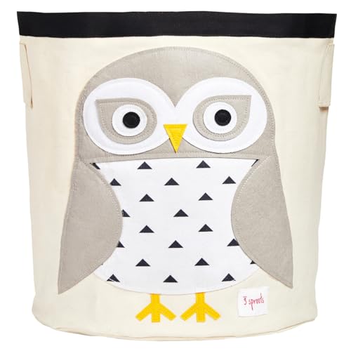 Image of 3 Sprouts Large Toy Storage Basket - Durable Kids & Baby Toy Bin with Handles for Toy Basket Storage, Round Hamper for Laundry in Nursery & Playroom, Snowy Owl