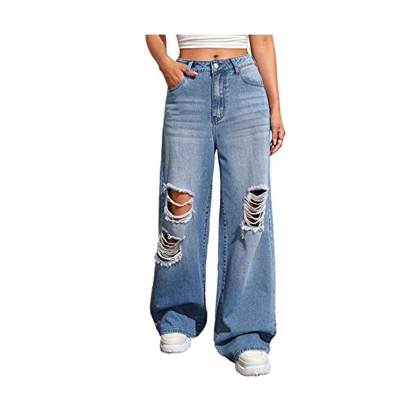 SweatyRocks-Womens-Casual-Loose-Ripped-Denim-Pants-Distressed-Wide-Leg-Jeans SweatyRocks Women's Casual Loose Ripped Denim Pants Distressed Wide Leg Jeans Blue Medium