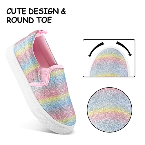K Komforme Toddler Sneakers For Girls Boys Slip On Canvas Walking Shoes, Size 1 Big Kid, Color Glitter #TOP3