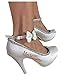 Silver & Ivory Customized Satin Bow Wedding Heels with Closed Toe Pump