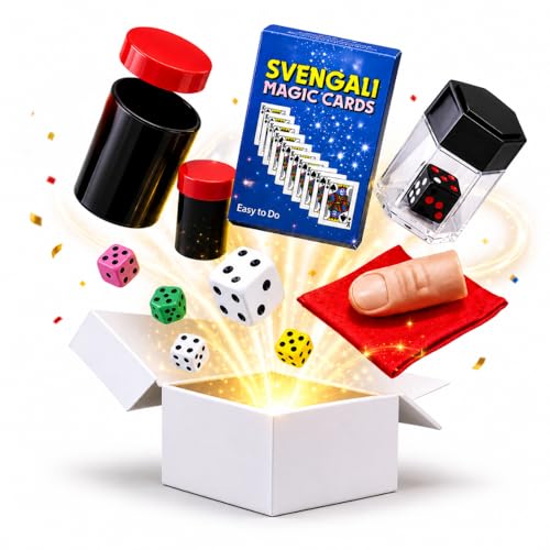 Image of Mini Magic Trick Kit | 4 Easy Magic Tricks Set for Beginners & Kids | Includes Svengali Deck, X-Ray Vision Dice, Dice Bomb & Thumb Tip with Silk | Magic Props Gift Set