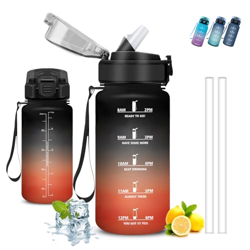 Borraccia, 500ml Borraccia Bambini, Borracce con Cannuccia, Senza Perdite, Borraccie Motivazionale, Facile da Pulire, Bottiglie con Orari per Bere, Con Slogan Motivazionale, per Campeggio, Ufficio