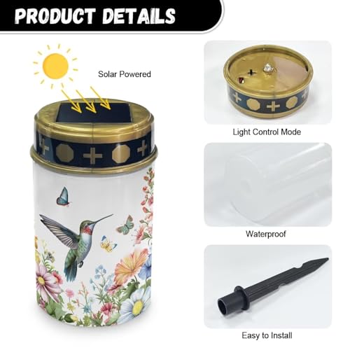 Image of Hummingbird Cemetery Solar Lights Water Resistant LED Flameless Candle Grave Lights Solar Powered Grave Decor Memorial Gift Outdoor Garden Decor Light for Prayer 2 Pcs