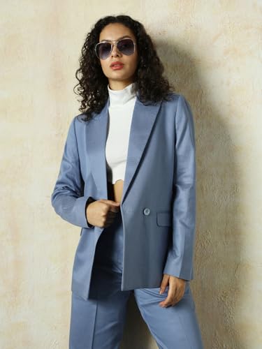 Image of High Star Women Solid Longline Length Oversized Notch Lapel Collar Full Sleeve Blazer