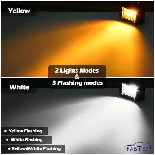 Image of FABTEC 4 Inch bar Light Flashing led Fog Light 19 led with 5 Modes Versatile Off-Road Fog & Spot Flood Beam for Bikes and Scooties with On /Off Switch (White & Yellow) (19 Led 4 Inch) (Set of 2)