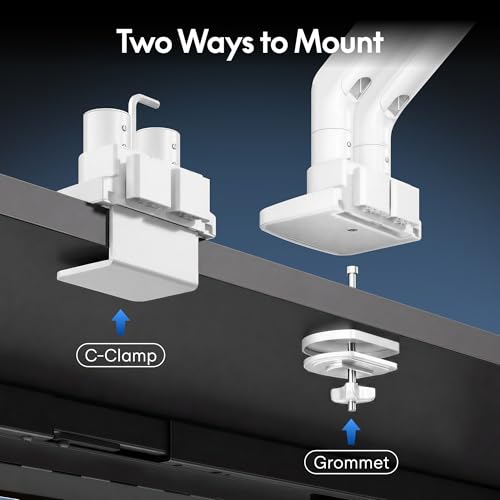 Image of FlexiSpot Laptop Mount, Dual Monitor Arm with Laptop Tray, Fits Up to 49 Inch Monitor and 17.3 Inch Notebook, Full Adjustable Gas Spring Holds up to 44lbs per Arm for Office & Home, White