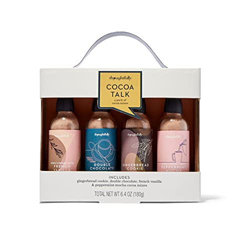 Thoughtfully Gifts, Gourmet Cocoa Mixes Gift Set, Flavors Include Double Chocolate, French Vanilla, Peppermint Mocha, and Gingerbread Cookie, Pack of 4