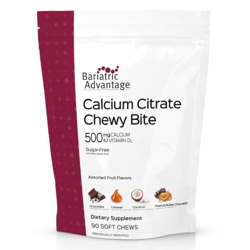 Bariatric Advantage Calcium Citrate Chewy Bites 500 mg - Highly Absorbable & Digestible - Vitamin D3 - Easily Chewable Calcium Supplement - Assorted Sweet Flavor - 90 Count