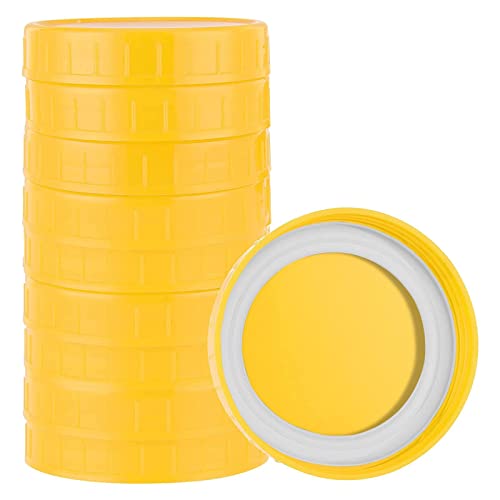 8 Pcs Plastic Mason Jar Lids with Leak-proof Silicone Ring,86mm Reusable Wide Mouth Canning Jar Lids,Plastic Storage Caps for Canning Jars (Yellow)