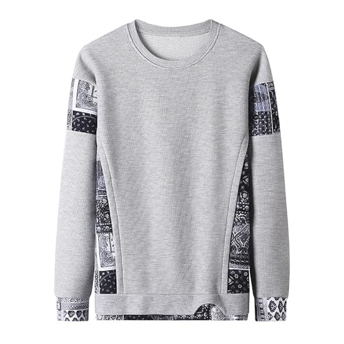 DUHENWU Sudadera para hombre, cuello redondo, manga larga, para gimnasio, deporte, fitness, manga larga, sin capucha, corte holgado, jersey de trabajo, primavera y otoño, O Grey1, M