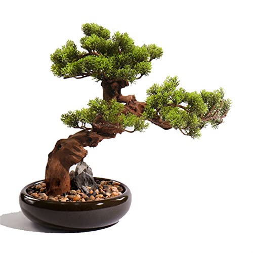 CWCQGH Künstliche Pflanzen, 17 Zoll, künstlicher Bonsai-Kiefernbaum, künstliche Topfpflanze, Schreibtisch-Display, künstlicher Baum mit Keramik-Blumentopf-Ornamenten, Bonsai-Pflanzen-Simulationsbaum