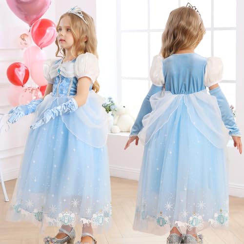 iTVTi Girls Princess Dress Kids Halloween Carnival Party Cosplay Costume Toddler Puffy Sleeve Blue Fancy Outfit