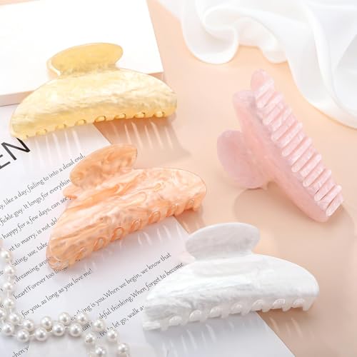 HairChrysm 4.2 Inch Large Acrylic Claw Clips Cute Champagne Blonde Hair Clips Strong Hold Hair Claw Barrettes for Thick Thin Hair 4 Pack Stylish French Hair Accessories for Women Girls
