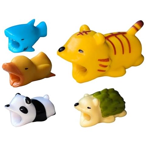 JIAFEI JOIE X5 Cable Protector 5Pack (Panda + Tiger + Hedgehog + Shark + Duck) Compatible for iPhone Cable Bite Animals Data Cord Saver (Cable Protector-A) Cover