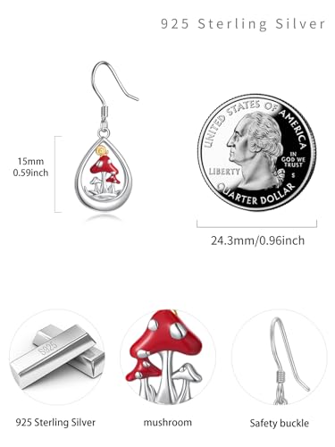 Palpitate Mushroom Earrings for Women 925 Sterling Silver Cute Mushroom Dangle Earrings Jewelry Gifts for Daughter Friends3