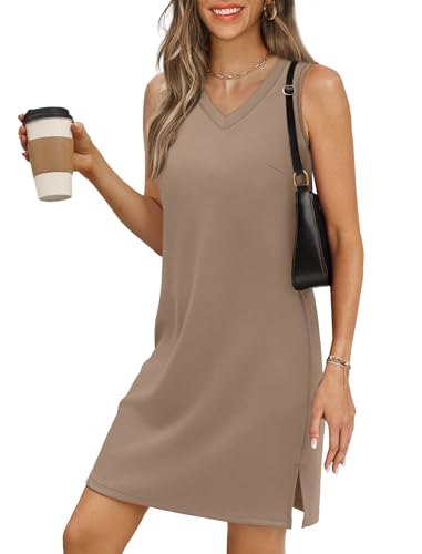 Image of BKRIVE V-Neck Summer Casual Beach Dresses for Women 2026 Vacation Women's Sleeveless Sundress with Split