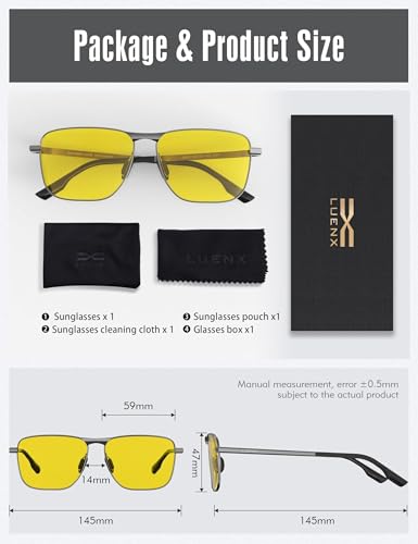 Luenx Men'S Night Vision Driving Glasses Anti Glare Polarized Rectangular Sunglasses thumb #5