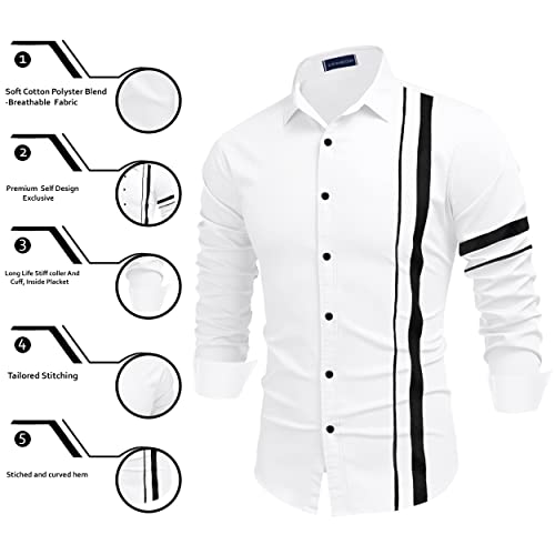 Image of Zombom Men Cotton Polyester Blend Regular Fit Striped Full Sleeve Casual Shirt