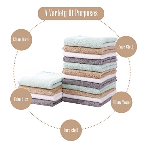 Image of Cute Castle Ultra-Soft Baby Washcloths, 16 Pack - 9 inch by 9 inch, Gentle on Sensitive Skin for Face and Body, Plush, Super Absorbent Wash Clothes for Girls and Boys,White+Brown+Grey+Sage Green