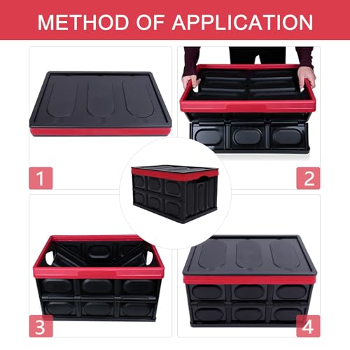 Boîte de rangement pliable voiture ABS rouge grand volume coffre - 4