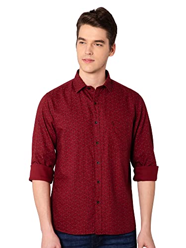 Image of Cantabil Men Cotton Printed Maroon Full Sleeve Casual Shirt (P MSHC00578 Maroon)