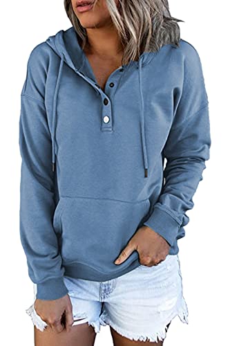 Sweat a capuche femme manche longue pull chaud avec col bouton 1/4